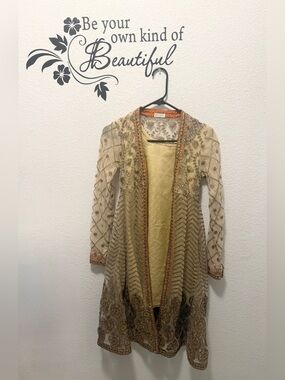 Gold and Beige Embellished Wedding Jacket Suit